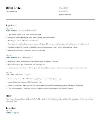 Locker Attendant Resume