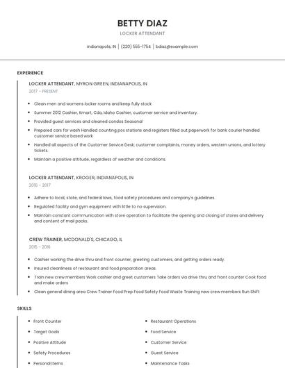 Locker Attendant Resume