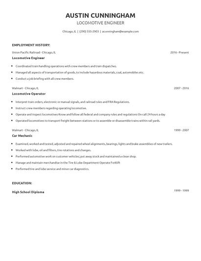 Locomotive Engineer Resume