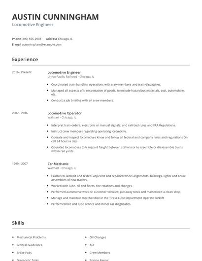 Locomotive Engineer Resume