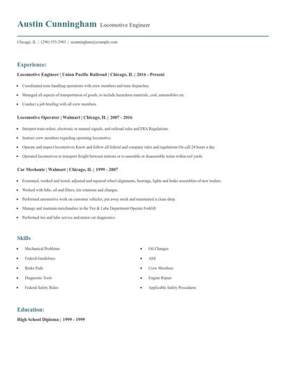 Locomotive Engineer Resume
