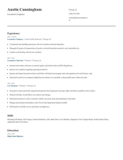 Locomotive Engineer Resume