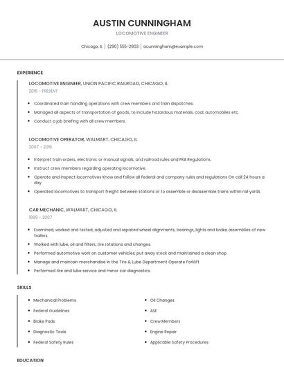 Locomotive Engineer Resume