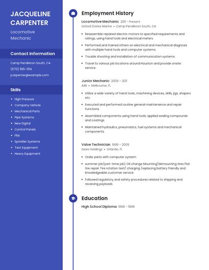 Locomotive Mechanic Resume