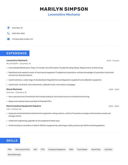 Locomotive Mechanic Resume