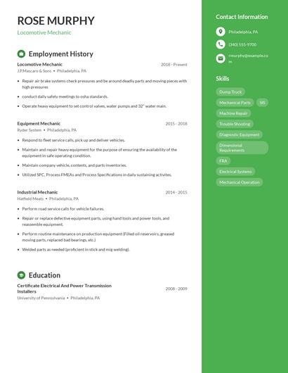 Locomotive Mechanic Resume