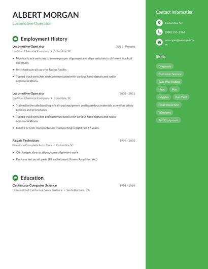 Locomotive Operator Resume