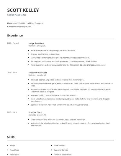 Lodge Associate Resume