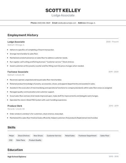 Lodge Associate Resume