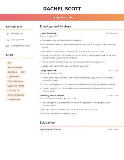 Lodge Associate Resume