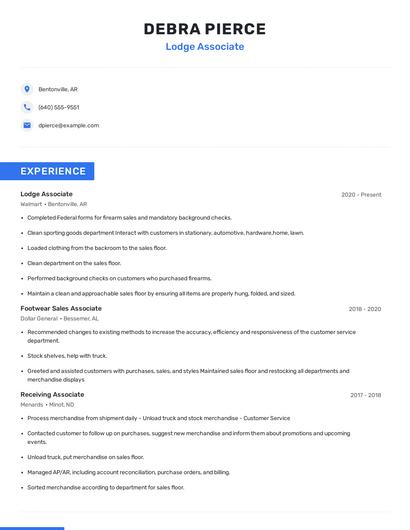 Lodge Associate Resume