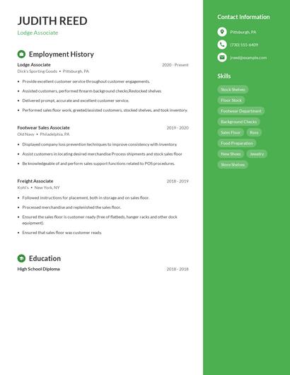 Lodge Associate Resume
