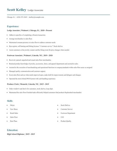 Lodge Associate Resume
