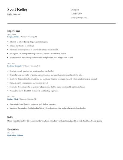 Lodge Associate Resume