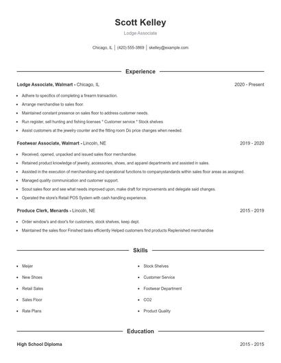 Lodge Associate Resume