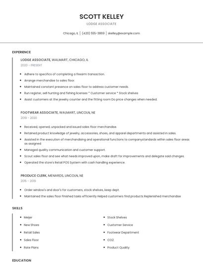 Lodge Associate Resume