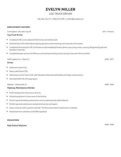 Log Truck Driver Resume