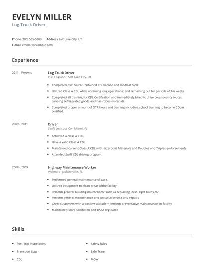 Log Truck Driver Resume