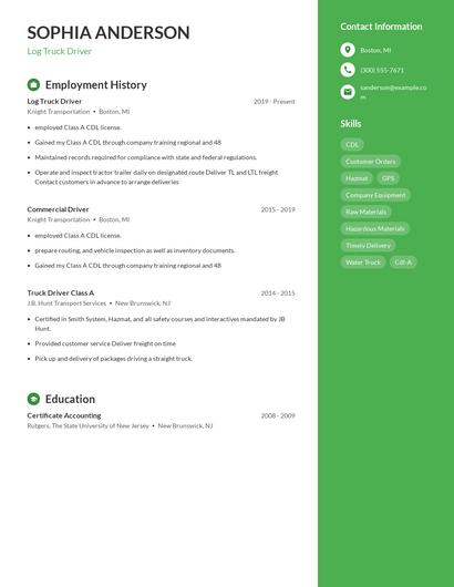 Log Truck Driver Resume