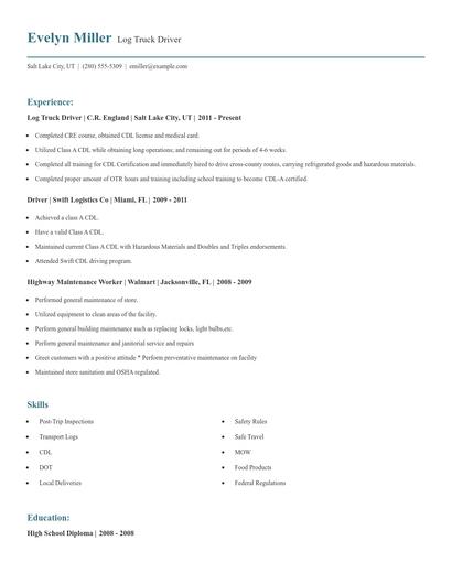 Log Truck Driver Resume