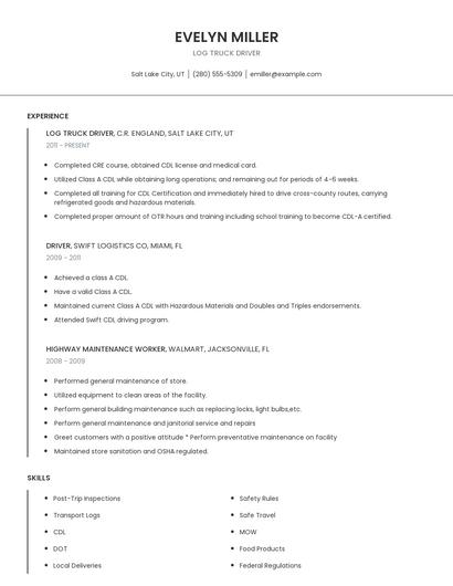 Log Truck Driver Resume