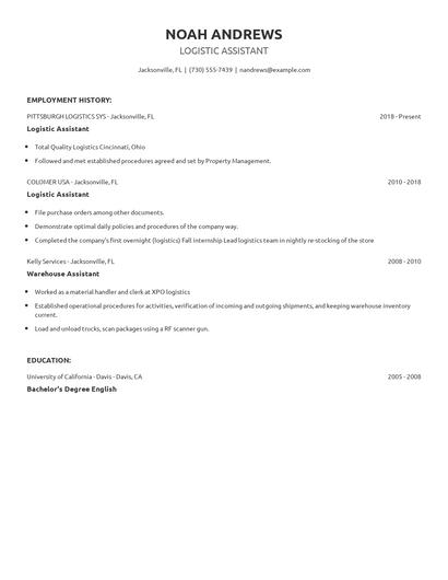 Logistic Assistant Resume