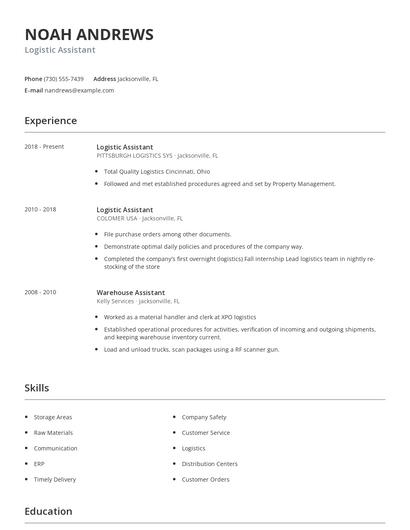 Logistic Assistant Resume