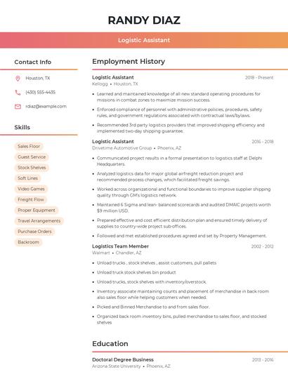 Logistic Assistant Resume
