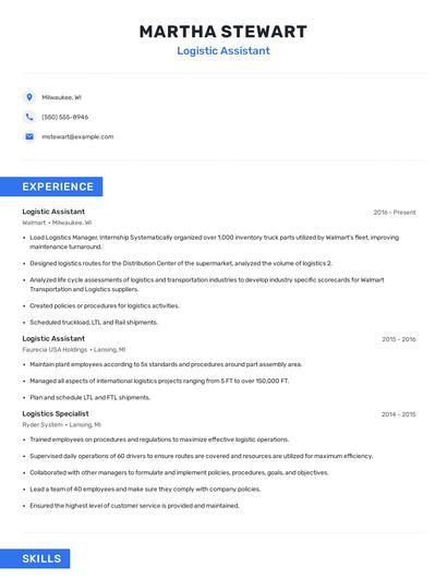 Logistic Assistant Resume