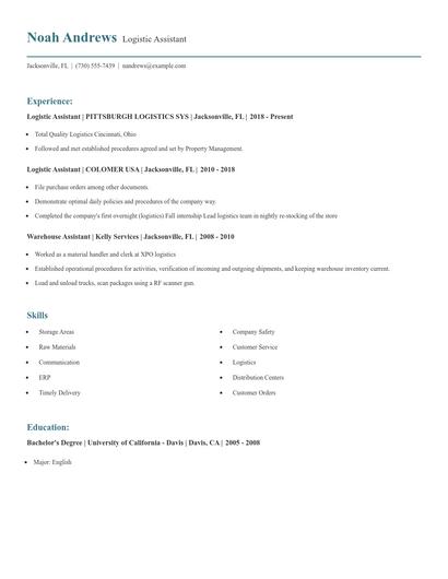 Logistic Assistant Resume