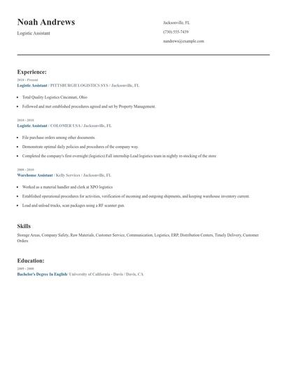 Logistic Assistant Resume