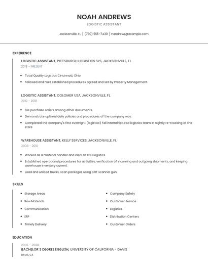Logistic Assistant Resume