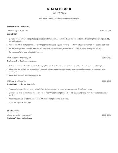 Logistician Resume