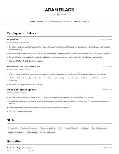 Logistician Resume