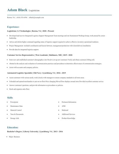 Logistician Resume