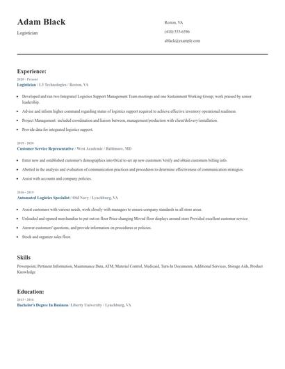 Logistician Resume