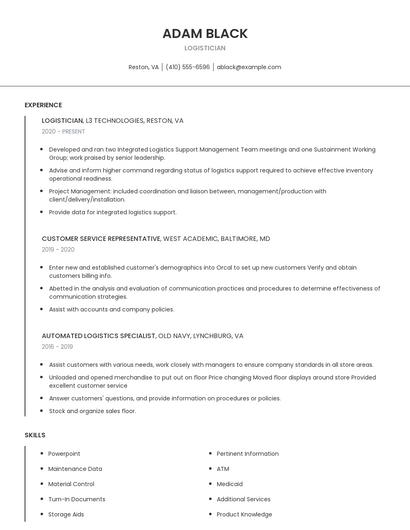 Logistician Resume