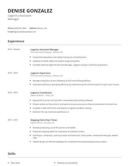Logistics Assistant Manager Resume