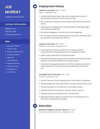 Logistics Associate Resume
