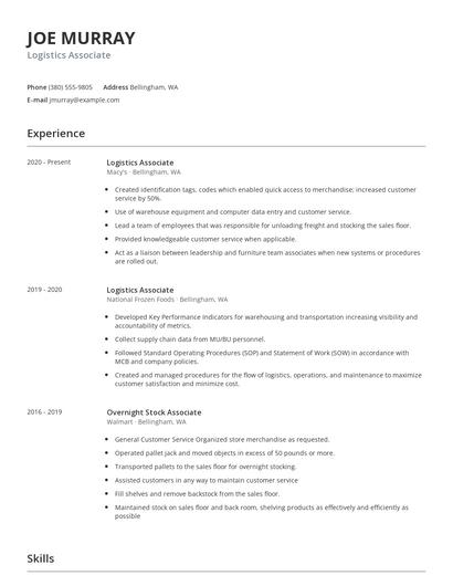Logistics Associate Resume