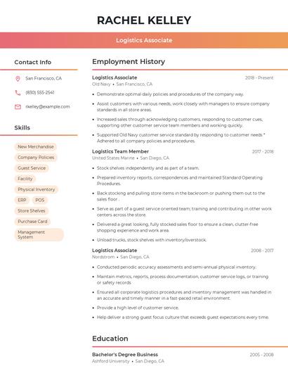 Logistics Associate Resume