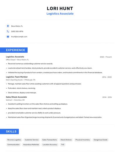 Logistics Associate Resume