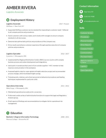 Logistics Associate Resume