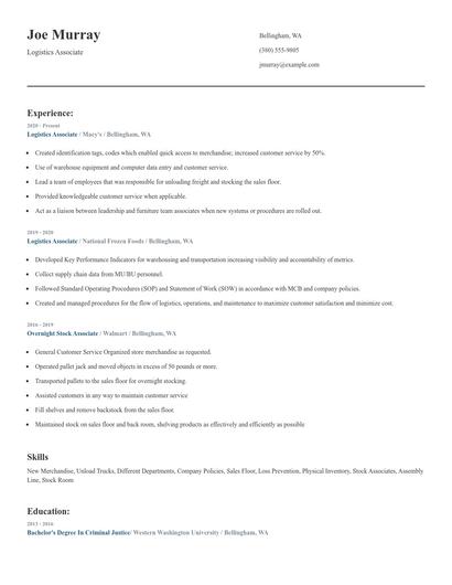Logistics Associate Resume