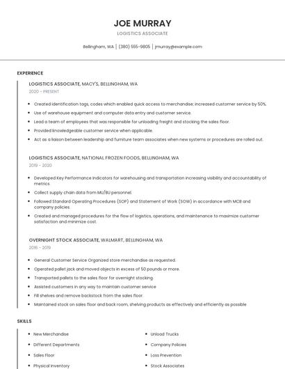 Logistics Associate Resume