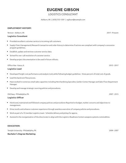 Logistics Consultant Resume