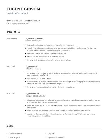 Logistics Consultant Resume