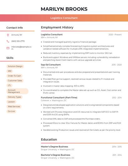 Logistics Consultant Resume