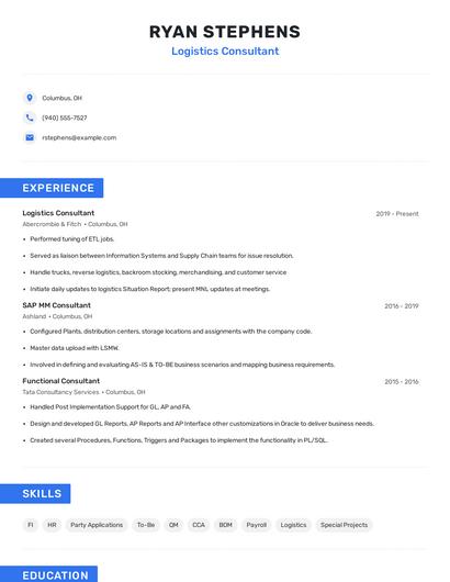 Logistics Consultant Resume