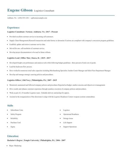 Logistics Consultant Resume
